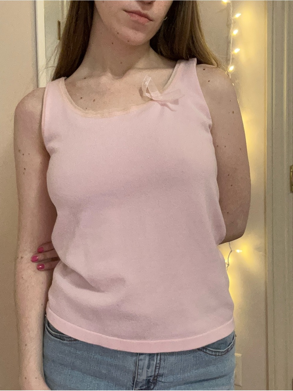 Light Pink Tank Top with Bow Detail
